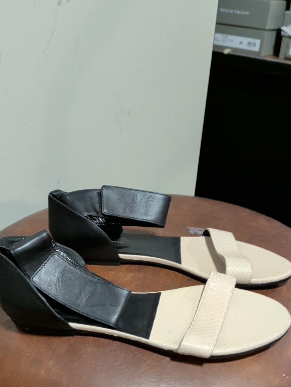 NwoB Women's Two-Tone Ankle Strap Sandals - Black & Beige
